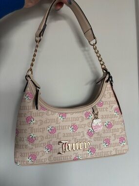 Juicy Couture Beige Shoulder Bag with Pink Strawberry Print